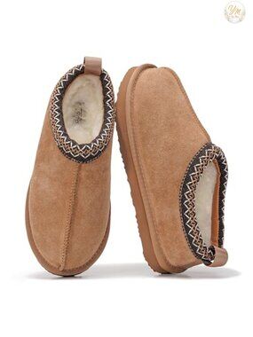 Genuine Leather Shearling Slippers for Women Non Slip Memory Foam House Shoes